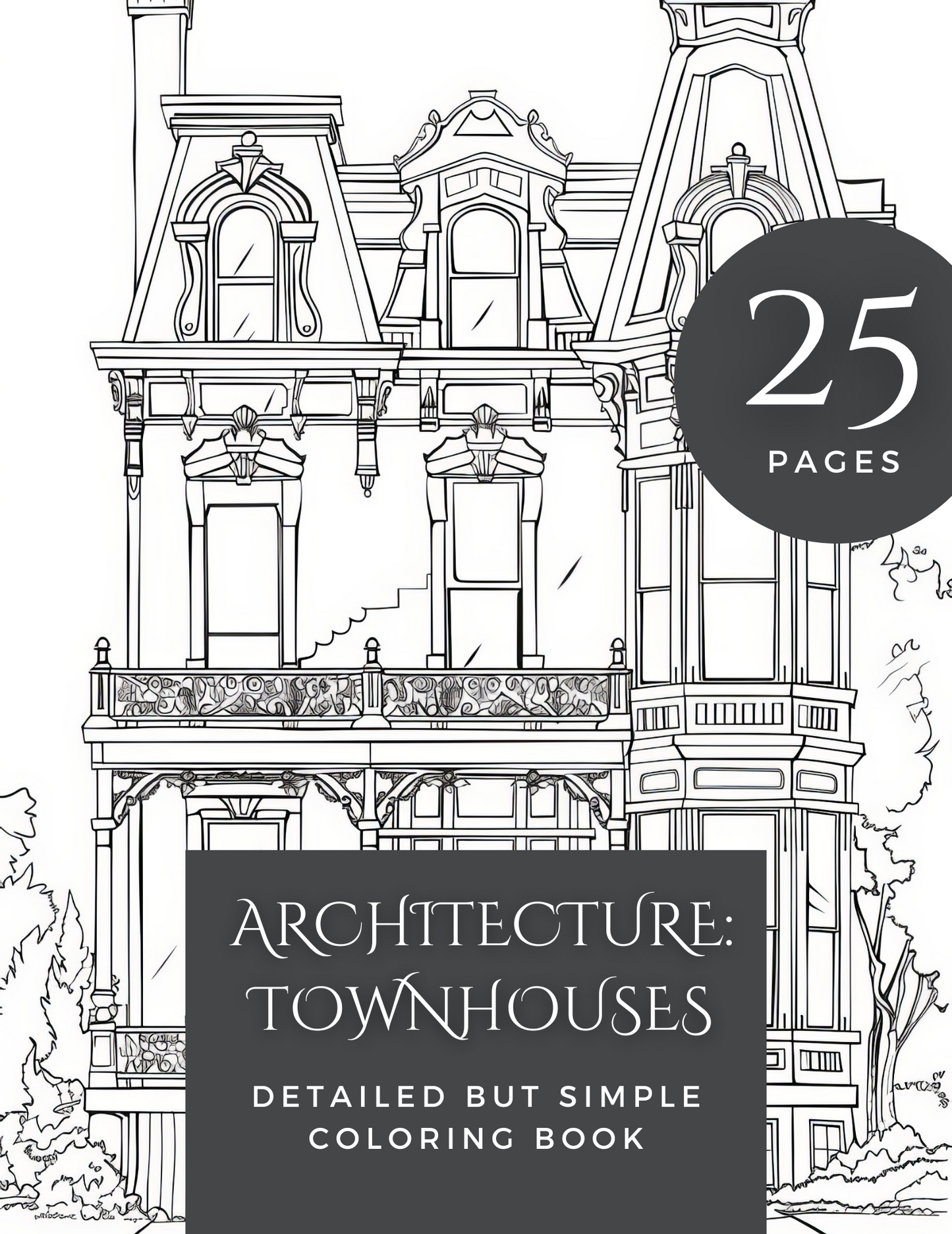 Architecture: Townhouses Detailed but Simple Coloring Book